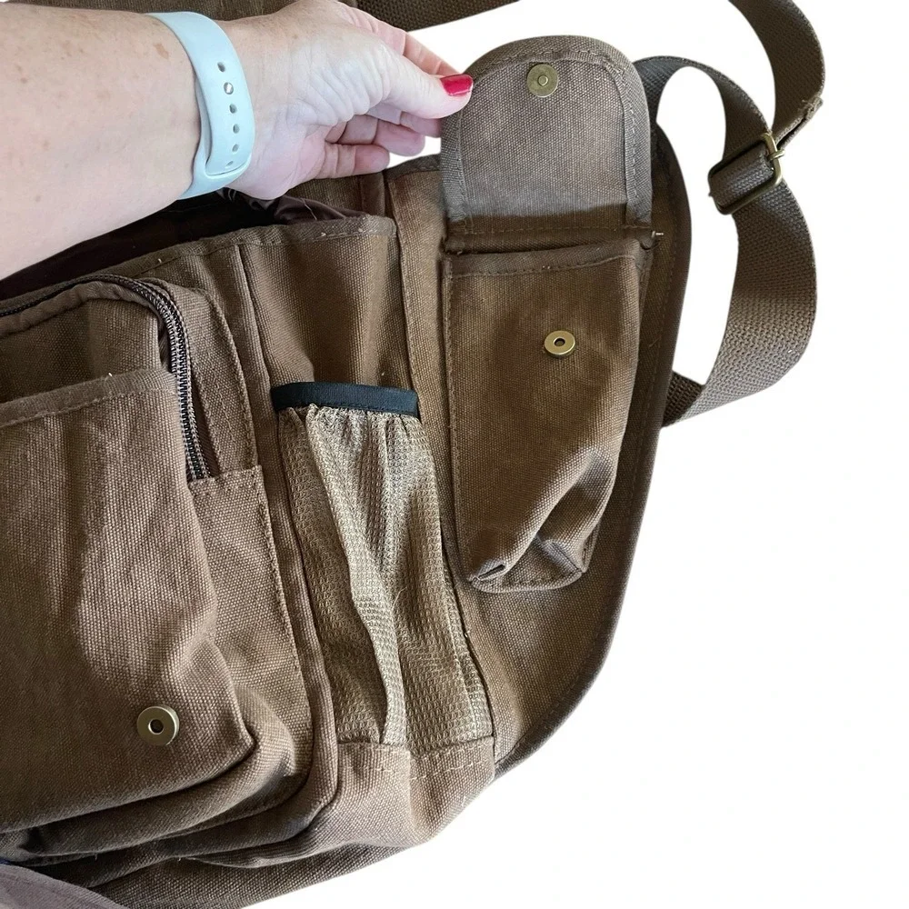Fox Outdoor Retro Messenger Bag Brown Canvas Leather Trim Shoulder Bag Cargo
